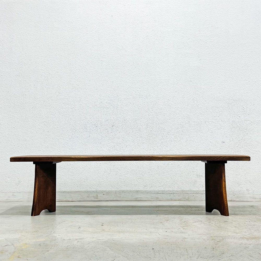 無垢材ベンチ ローテーブル ローシェルフ 店舗什器 ビンテージスタイル ブラウン w170cm 〓