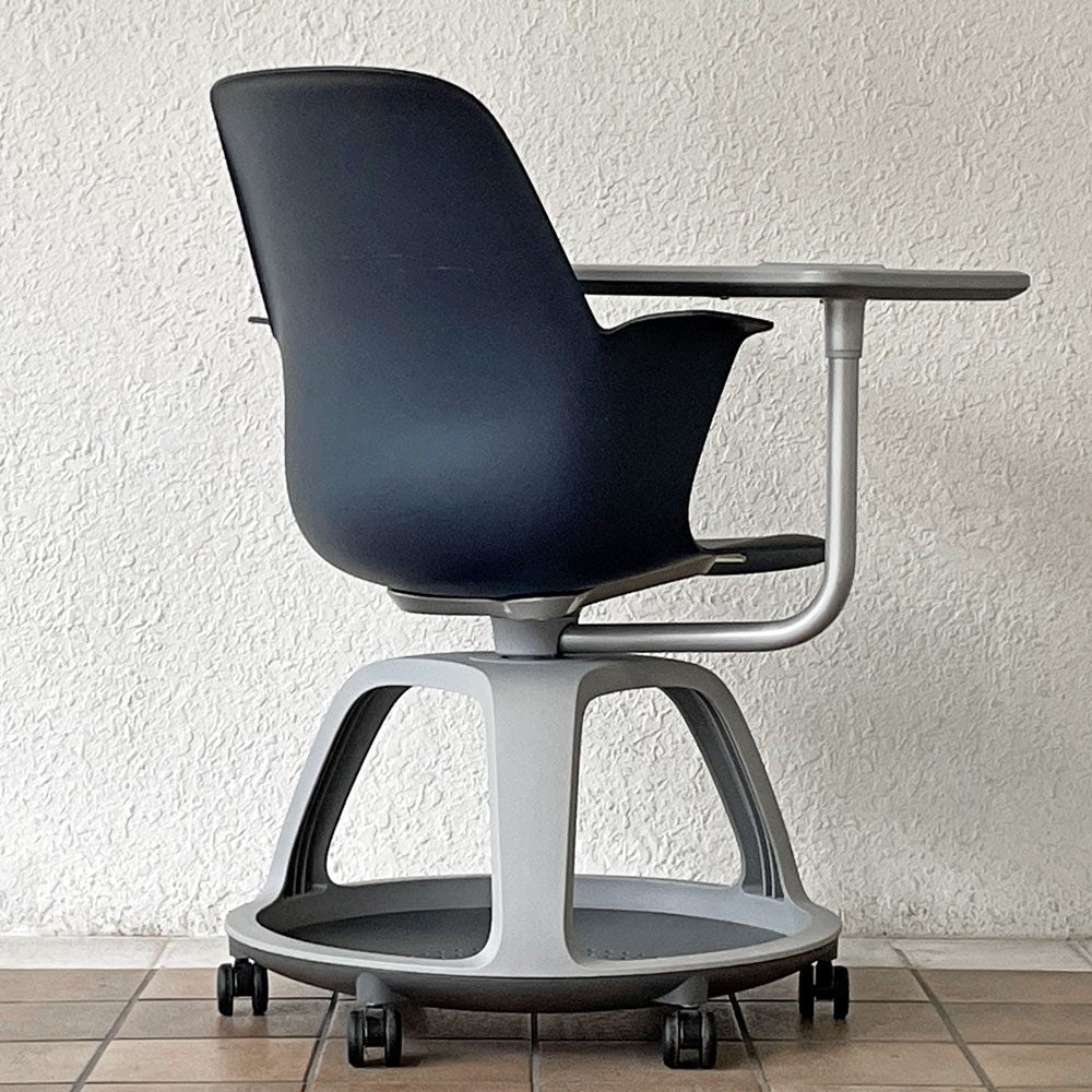 スチールケース Steelcase ノード node ミーティングチェア オフィスチェア ネイビー 可動式サイドテーブル＆キャスター付 ◇