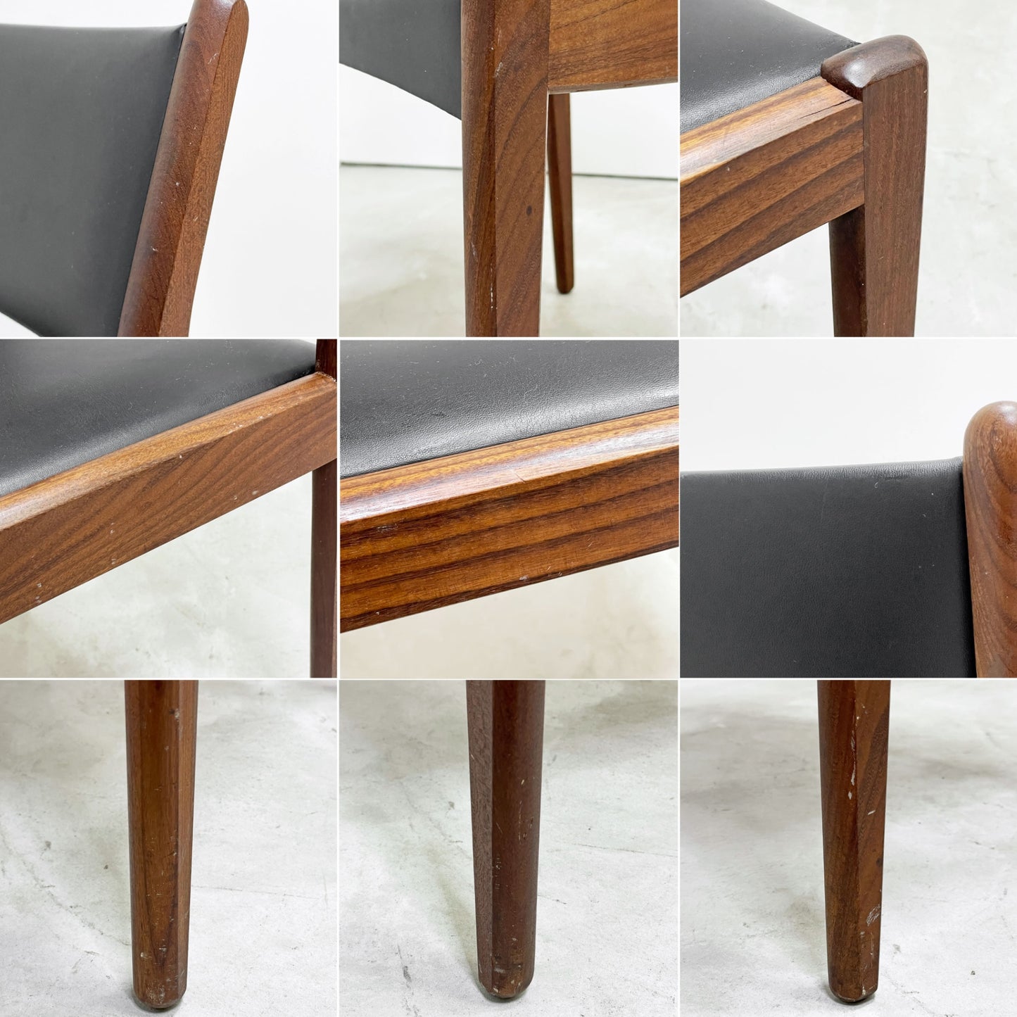デンマークビンテージ Danish Vintage チーク材 ダイニングチェア PVCレザー ブラック 北欧家具 ●