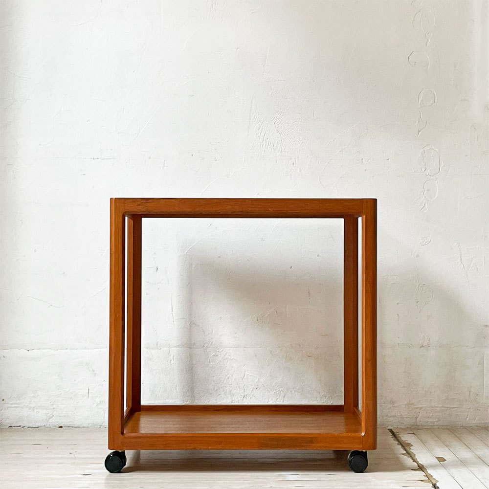 ジャパンビンテージ Japan Vintage チーク材 キッチンワゴン トローリーワゴン ディスプレイラック 2段 キャスター付 北欧スタイル ★