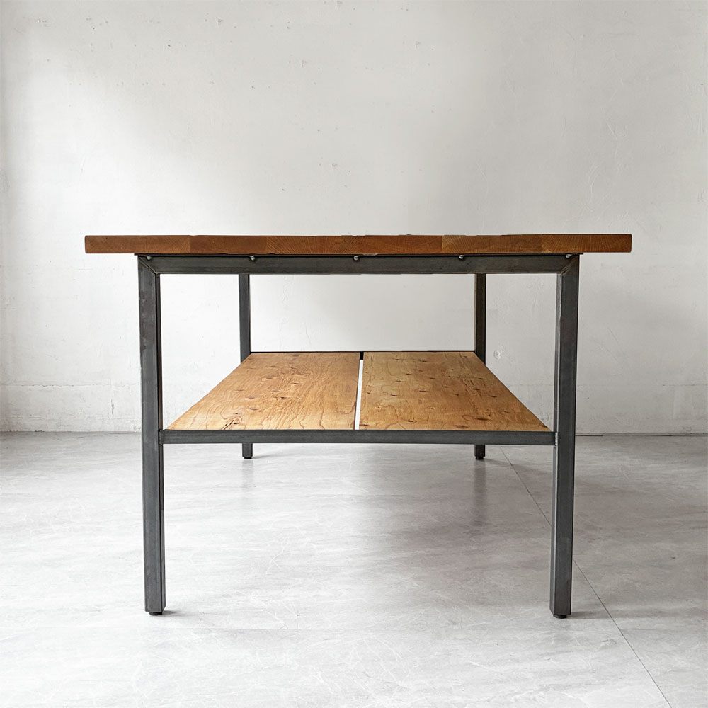 スクエアファニチャー SQUARE FURNITURE オーク 無垢材 ワーキングテーブル 作業台 アトリエテーブル W180cm アジャスター シェルフ付き インダストリアル 店舗什器 ★