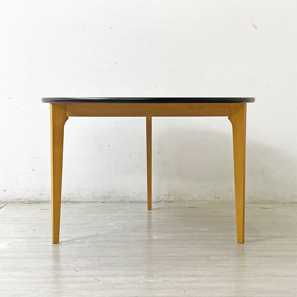 イデー IDEE ダイニングテーブル DINING TABLE ラウンド タモ材天板 3本脚 再塗装 ブラック 長大作 φ110cm ●