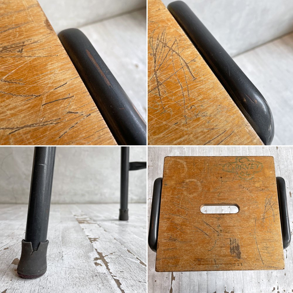 UKビンテージ プライウッド×スチールパイプ スツール Stool インダストリアル 英国家具 ♪