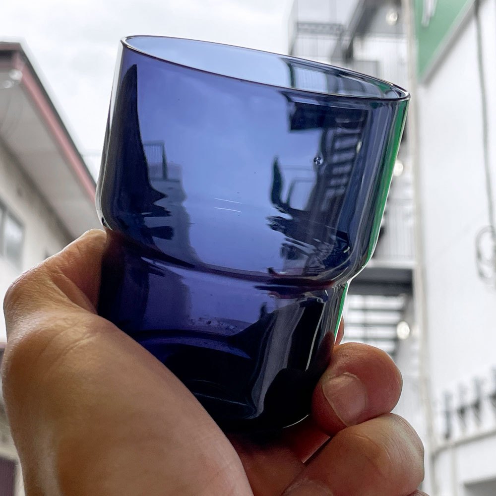 ヌータヤルヴィ Nuutajarvi #1718 スタッキンググラス Mサイズ H8.5cm サーラ・ホペア ネイビー ビンテージ ◇