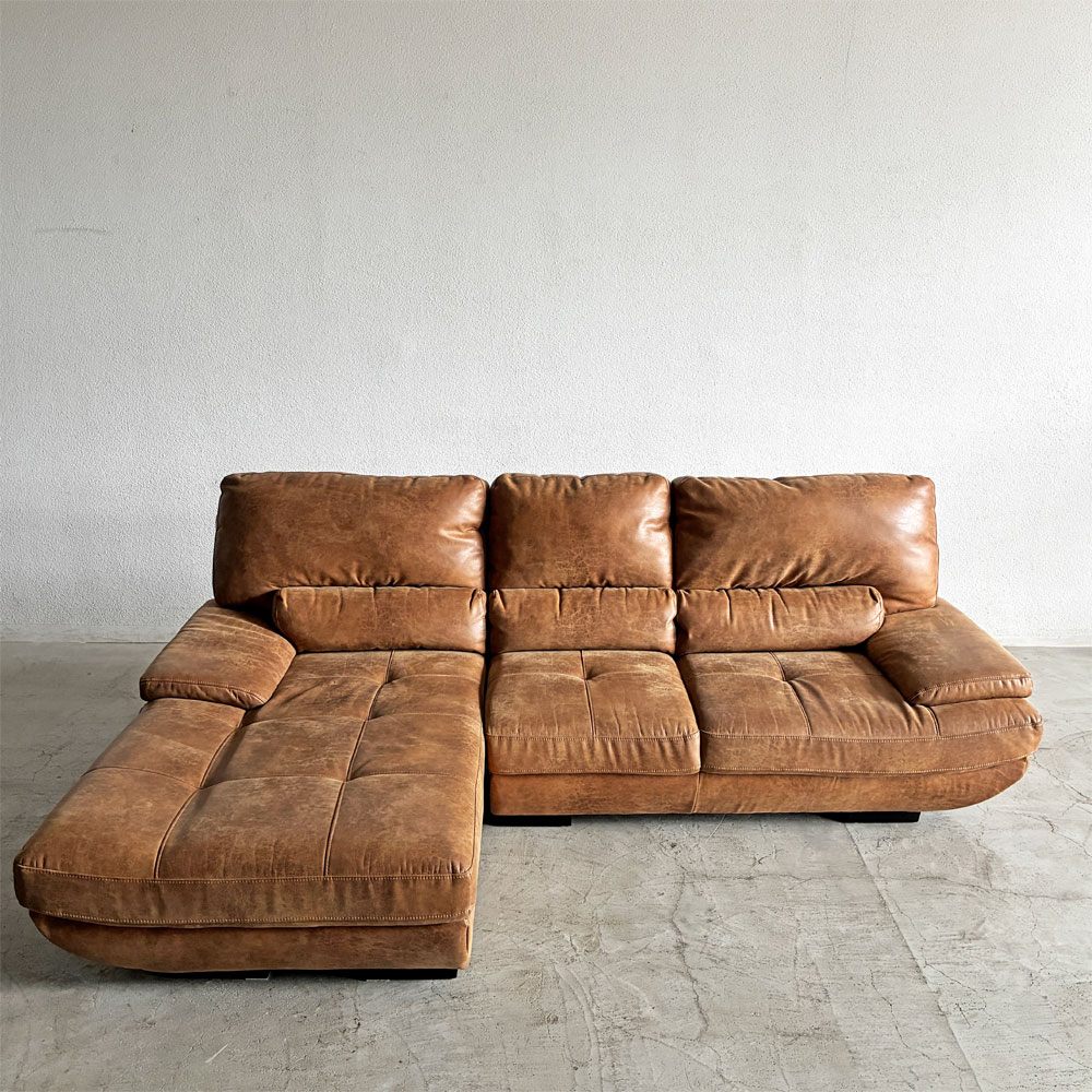 リラックスフォーム RELAX FORM トレビソ TREVISO スモールカウチソファ 右カウチ W240cm スーパーレザーテックス オーカーブラウン 関家具 参考価格￥229,800- 〓