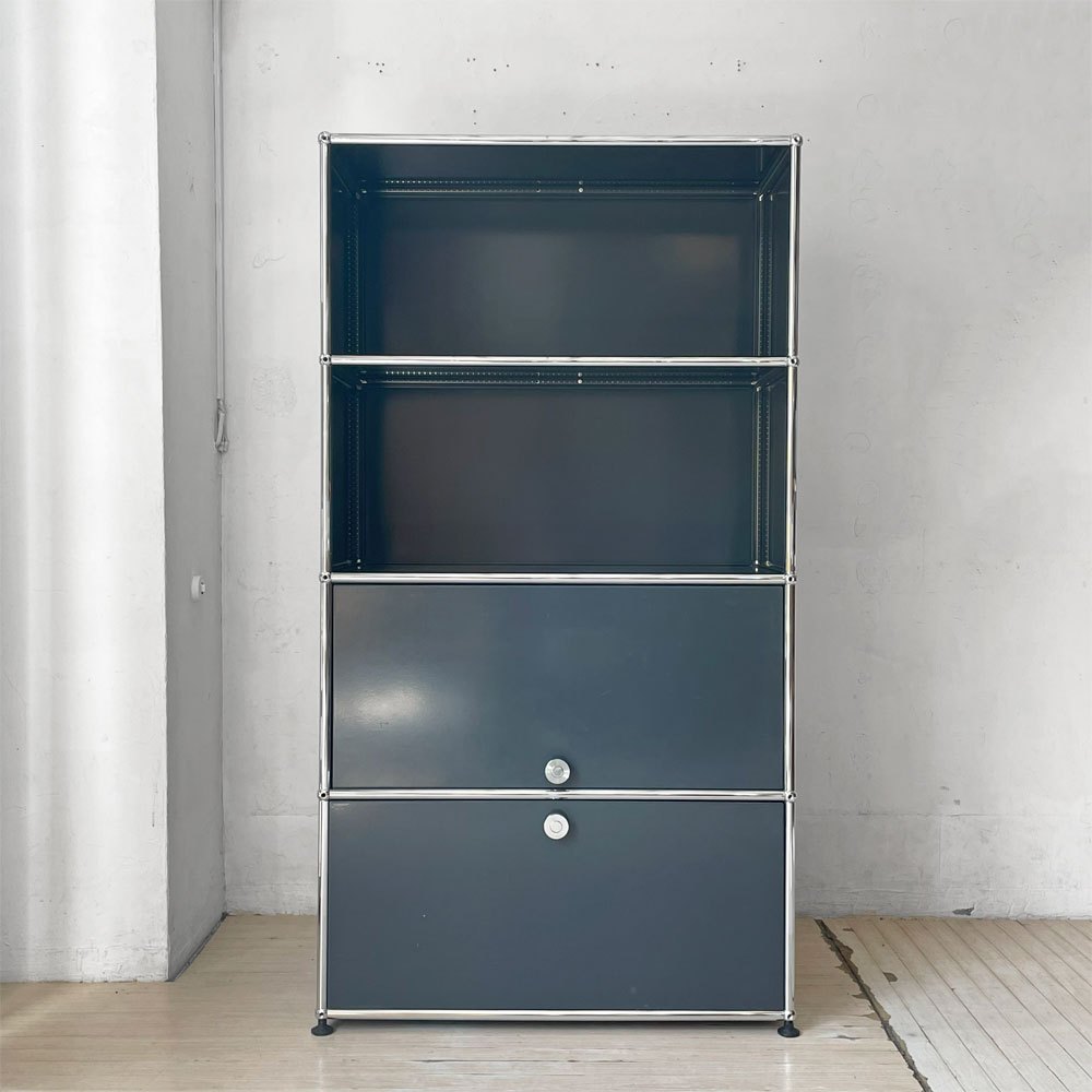 ユーエスエムハラー USMハラー USM Haller キャビネット シェルフ 1列4段 フリップアップドア エクステンションドア アントラサイト H144  ★