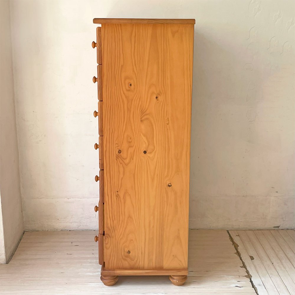 カントリースタイル パイン材 7段 ハイチェスト 7dr Pine Chest アンティーク調 収納家具 ロクロ脚  ★