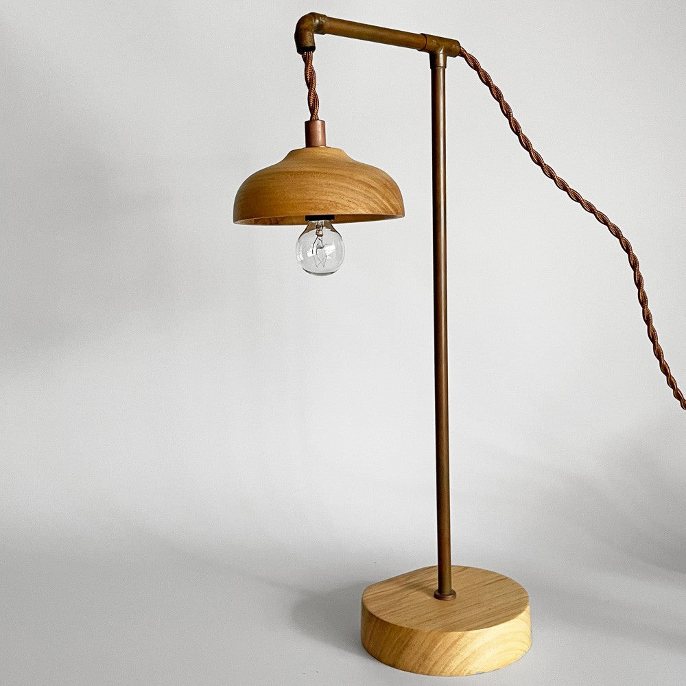 レコード record 木製 テーブルランプ スタンドライト 1灯 真鍮 H41.5cm 齋藤勝弘 木工作品 現代作家 ■