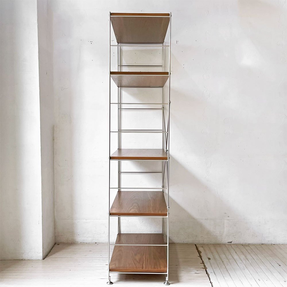 無印良品 MUJI ステンレスユニットシェルフ ウォールナット材 ワイド 大 棚板5枚 W85×H175cm 1列4段 本棚 飾り棚 収納棚 定価36,900円 ★