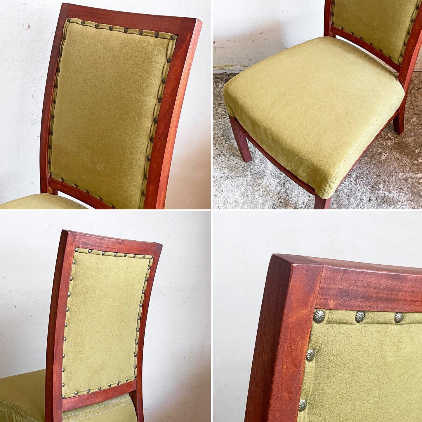 BC工房 ダイニングチェア アームレスチェア チーク材 モケット生地 鋲打ち 国産クラフト家具 ■