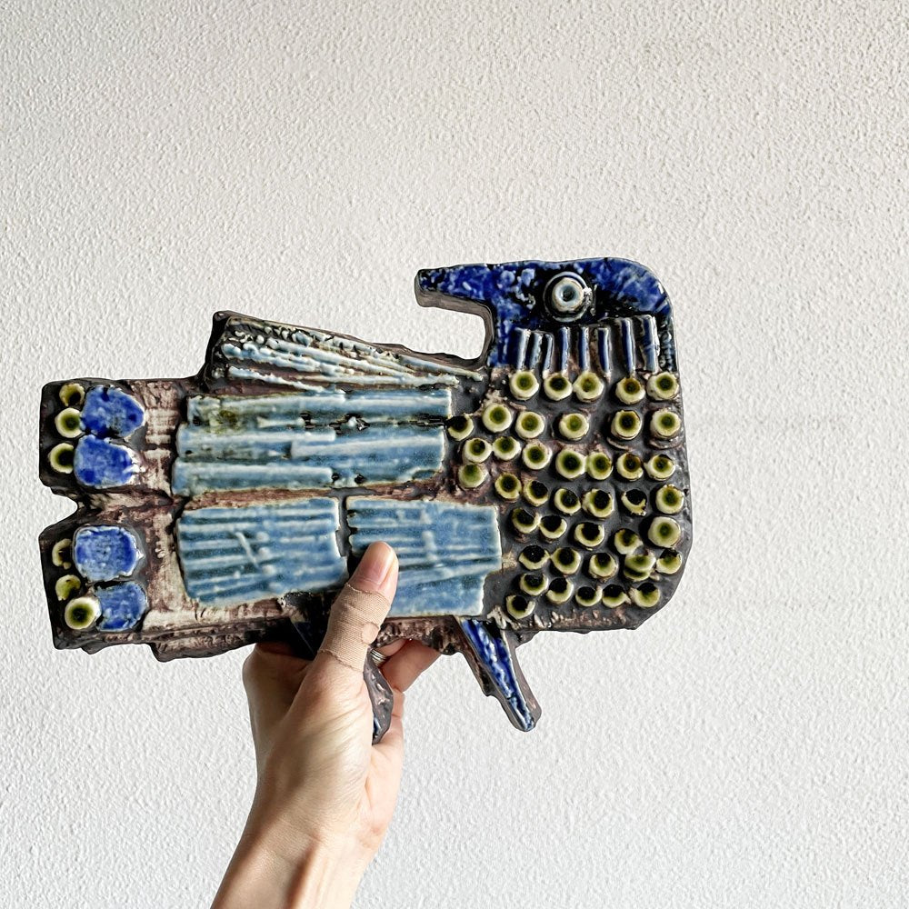 グスタフスベリ GUSTAVSBERG ヴァッギプラットール Vaggplattor フォーゲル FAGEL 鳥 陶板 27×20cm リサ・ラーソン スウェーデン 北欧ビンテージ 補修あり 〓