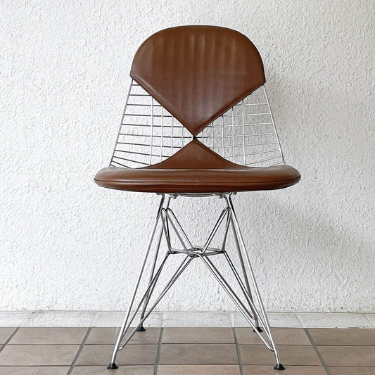 ハーマンミラー Herman Miller ワイヤーチェア Eames Wire Chair DKR2 エッフェルベース ビキニパッド付 ブラウンレザー C&R イームズ ミッドセンチュリー ◇