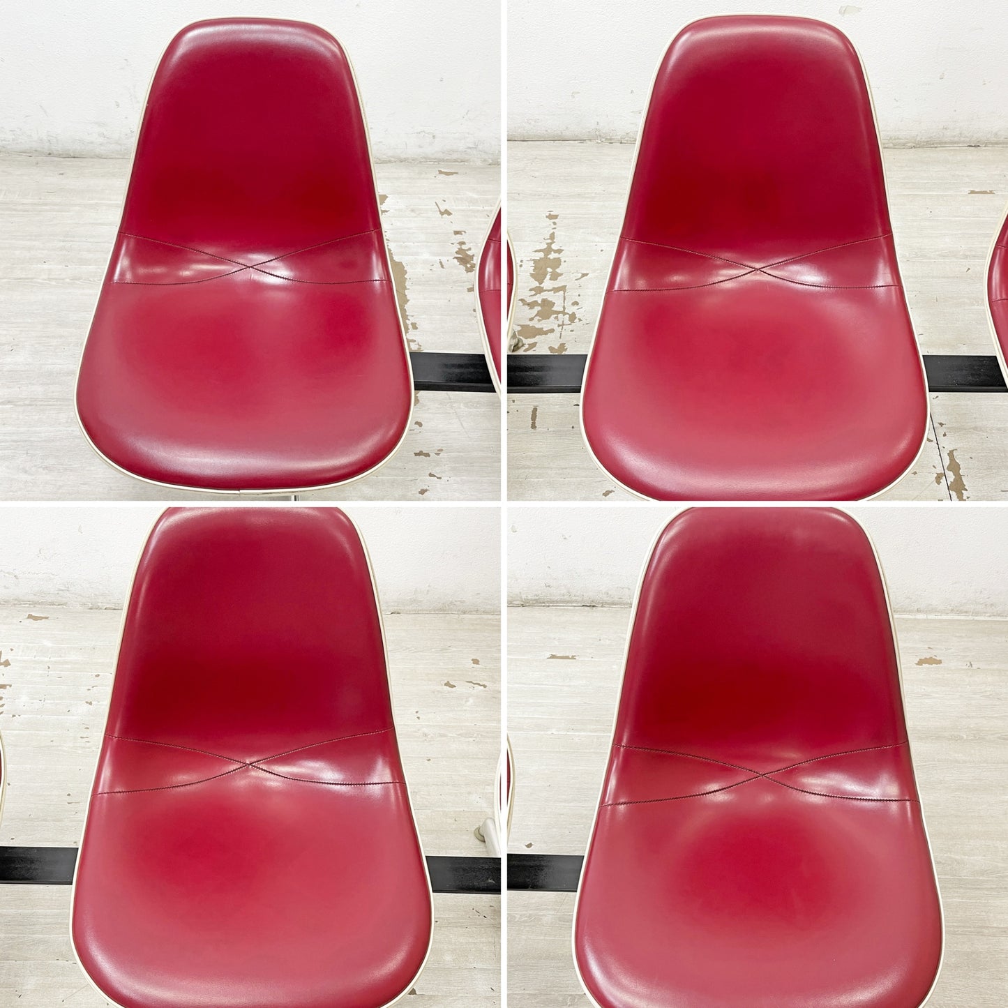 ハーマンミラー Herman Miller ビンテージ エアポートベンチ タンデムシート 4連 サイドシェル 3rd PVCレザー イームズ 希少 ●