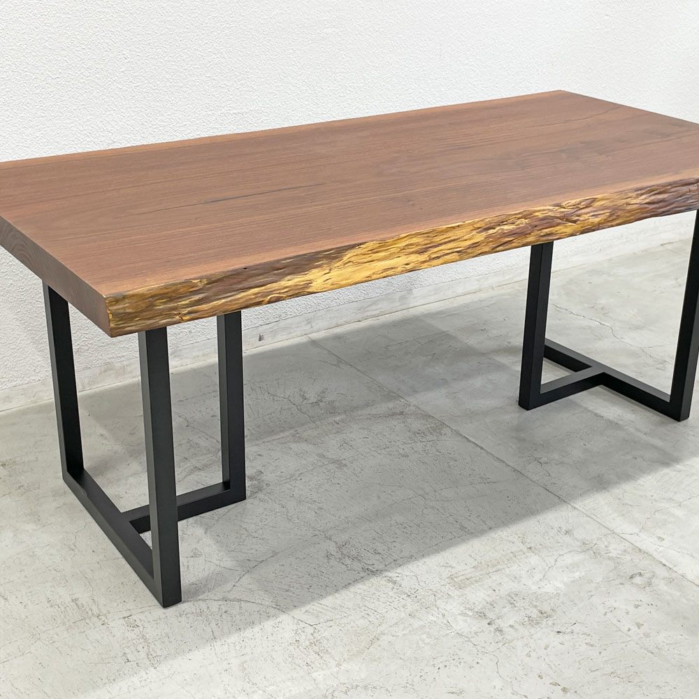 ワイスワイス WISE WISE ダイニングテーブル dining table アイアンレッグ T字脚 パナマ材無垢材 ライブエッジ 天板厚 7.0ｃｍ  〓