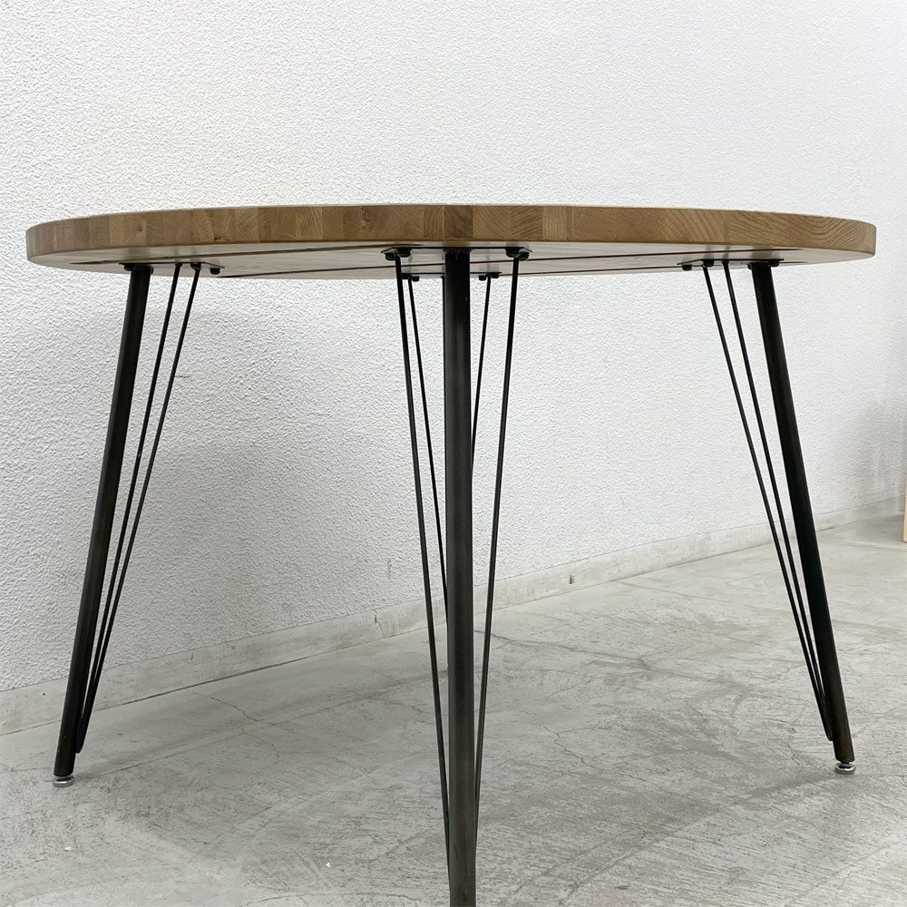 クラッシュゲート CRASH GATE ノットアンティークス Knot antiques FRANK フランク オーク材 ラウンド ダイニングテーブル Φ105cm スチール脚 展示美品 〓