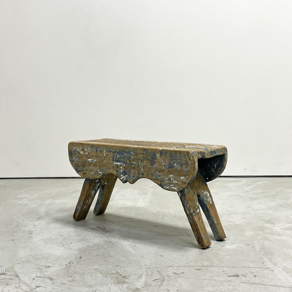 UKビンテージ UK Vintage ミルキングスツール ウッドスツール パイン材 ペインテッド ブルー シャビーシック ●