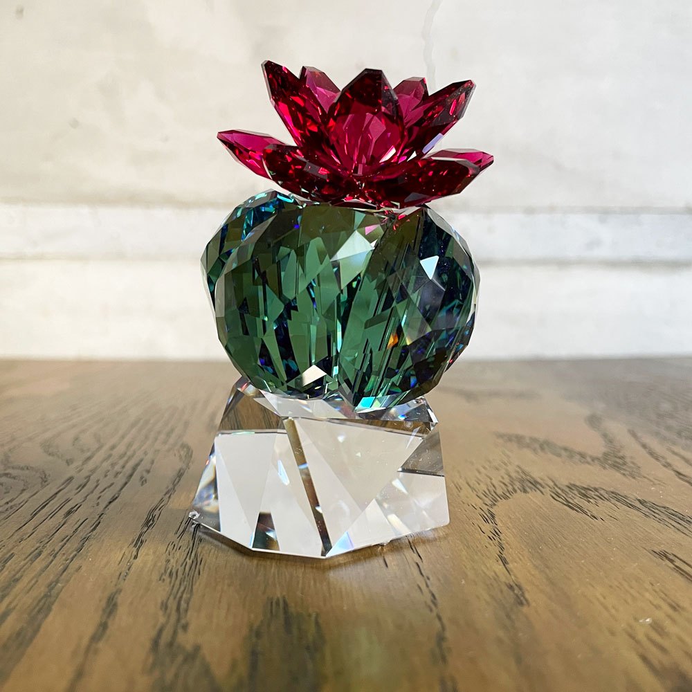 スワロフスキー SWAROVSKI クリスタルフラワーズ Crystal Flowers サボテン ボルドー 花 クリスタルガラス H8.6cm オブジェ アート ♪