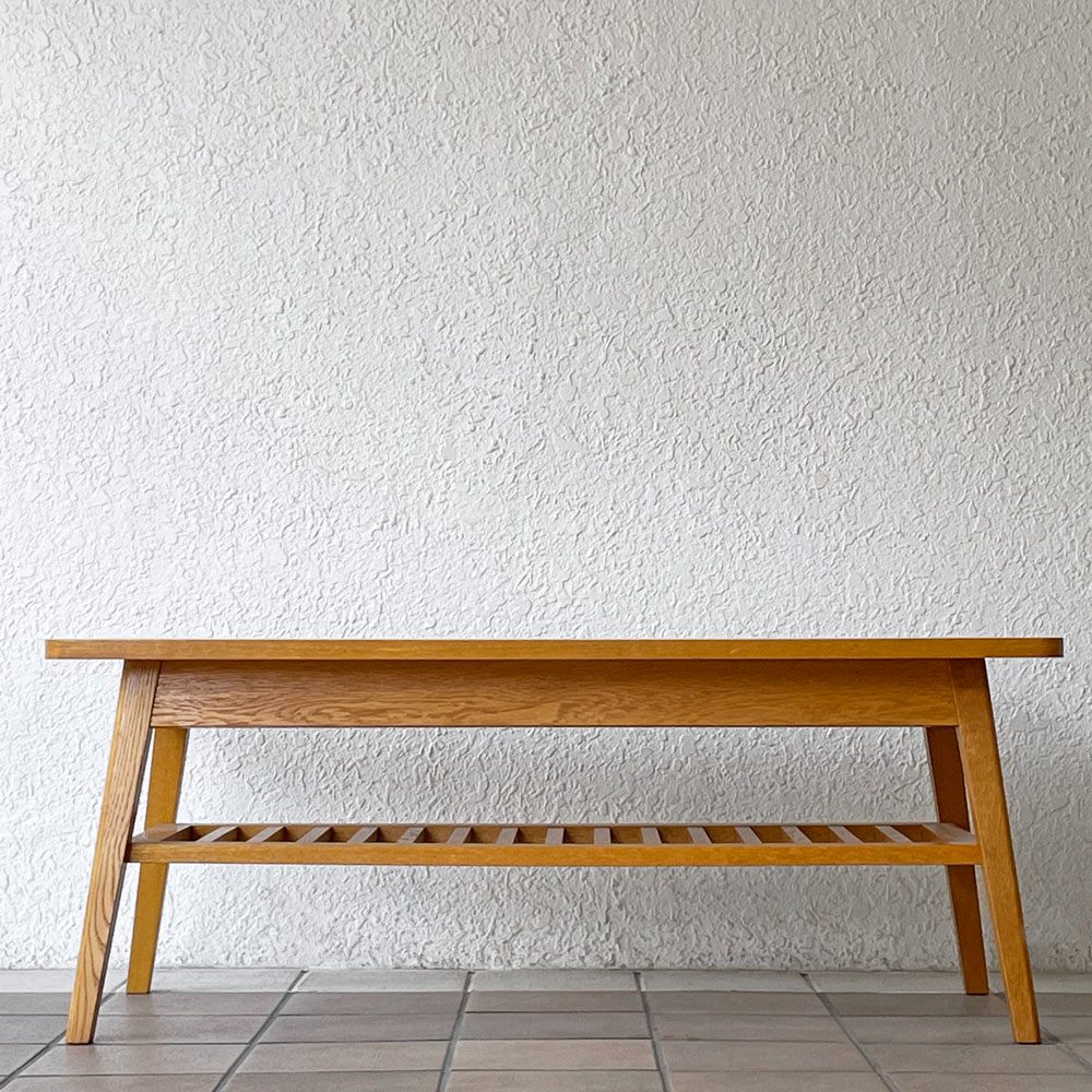 パシフィックファニチャーサービス P.F.S. ローテーブル DH TEA TABLE WITH SHELF Sサイズ W102cm ナラ材 ライトブラウン マガジンラック付 ◇