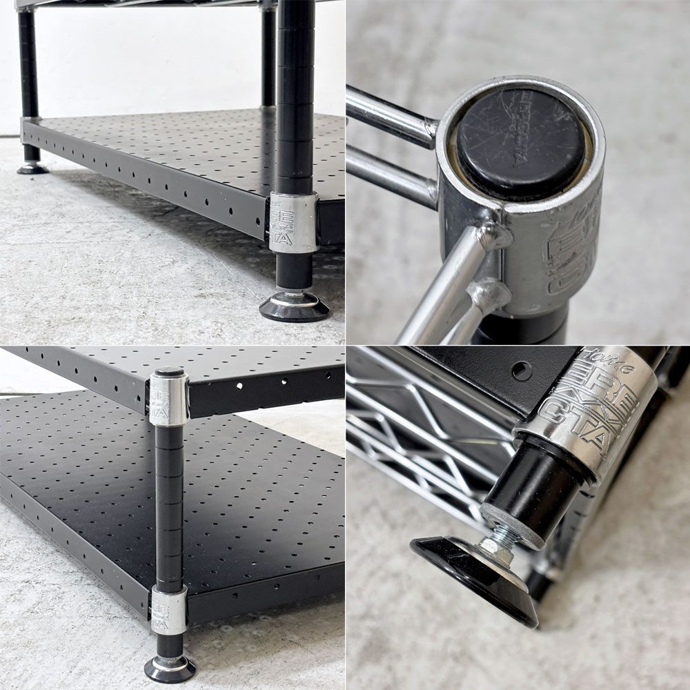 エレクター ERECTA メタルラック Metal Rack 2段 ローテーブル AVボード  W91cm ブラック アジャスター付き ●