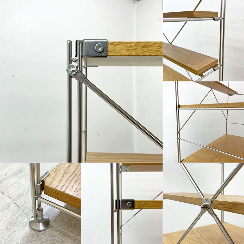 無印良品 MUJI ステンレスユニットシェルフ オーク材 ワイド 棚板5枚 小棚2枚 本棚 飾り棚 収納棚 H175cm ●
