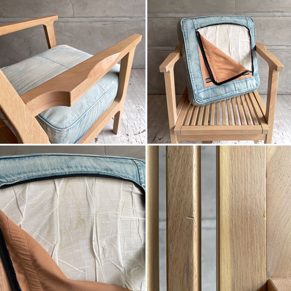 ダブルティー WTW アペルト チェア APERTO CHAIR NT アームチェア ラウンジチェア 1Pソファ アッシュ材 デニム地 西海岸 ウエストコースト ♪