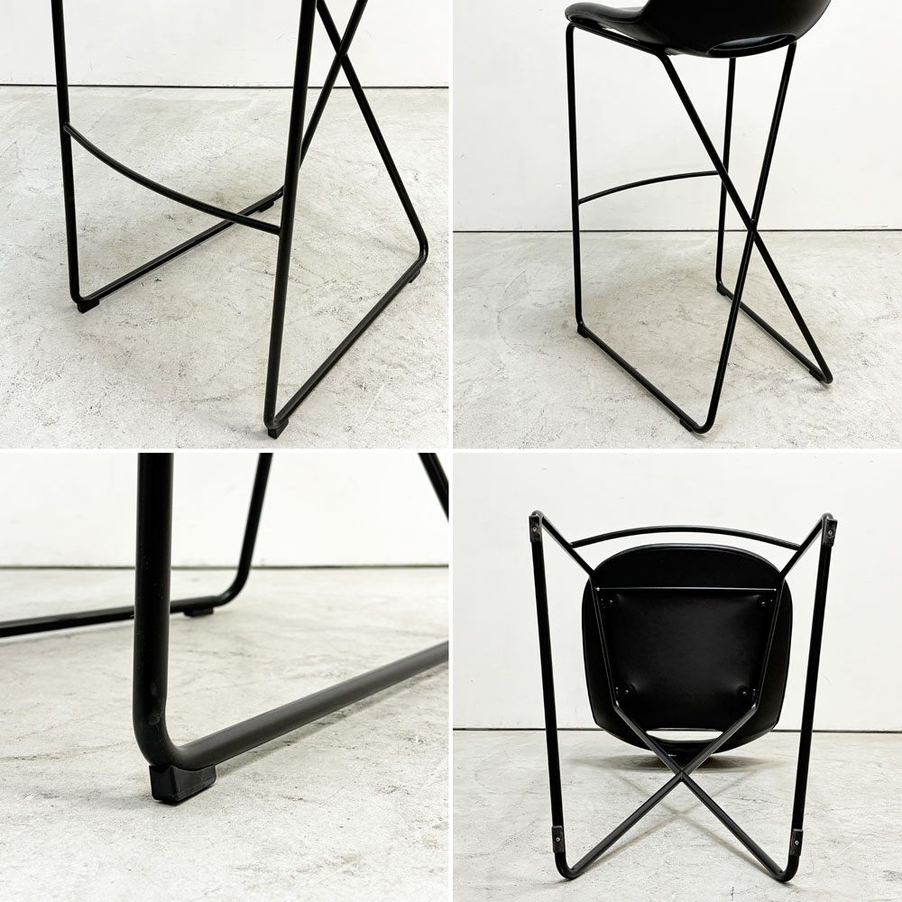 ザ・コンランショップ THE CONRAN SHOP クロスレッグ CROSS LEG ハイスツール 本革 レザー ブラック マグナス・ロング イギリス 参考定価￥187,000- B ●