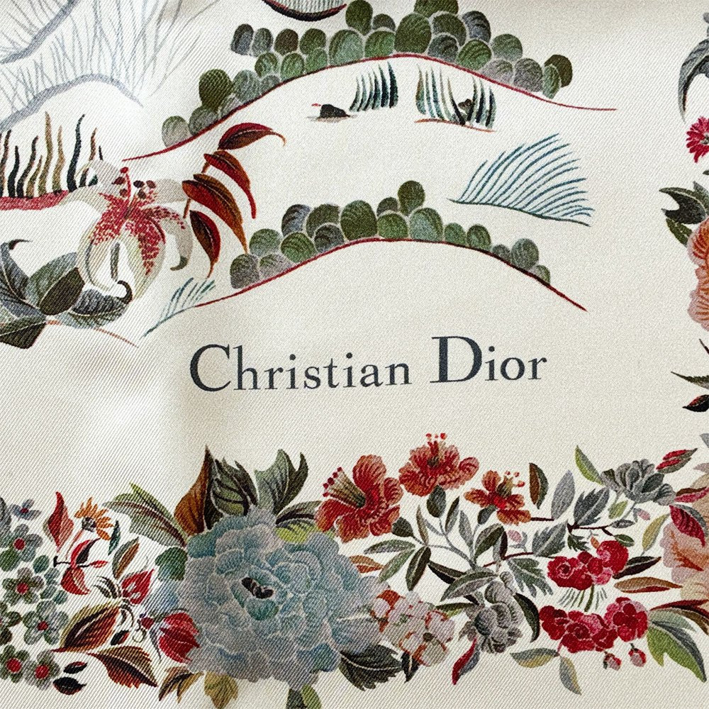 ディオール DIOR ジャルダン ディヴェール Dior Jardin d'Hiver スクエアスカーフ バンダナ シルクツイル100％ 90cm イタリア ★