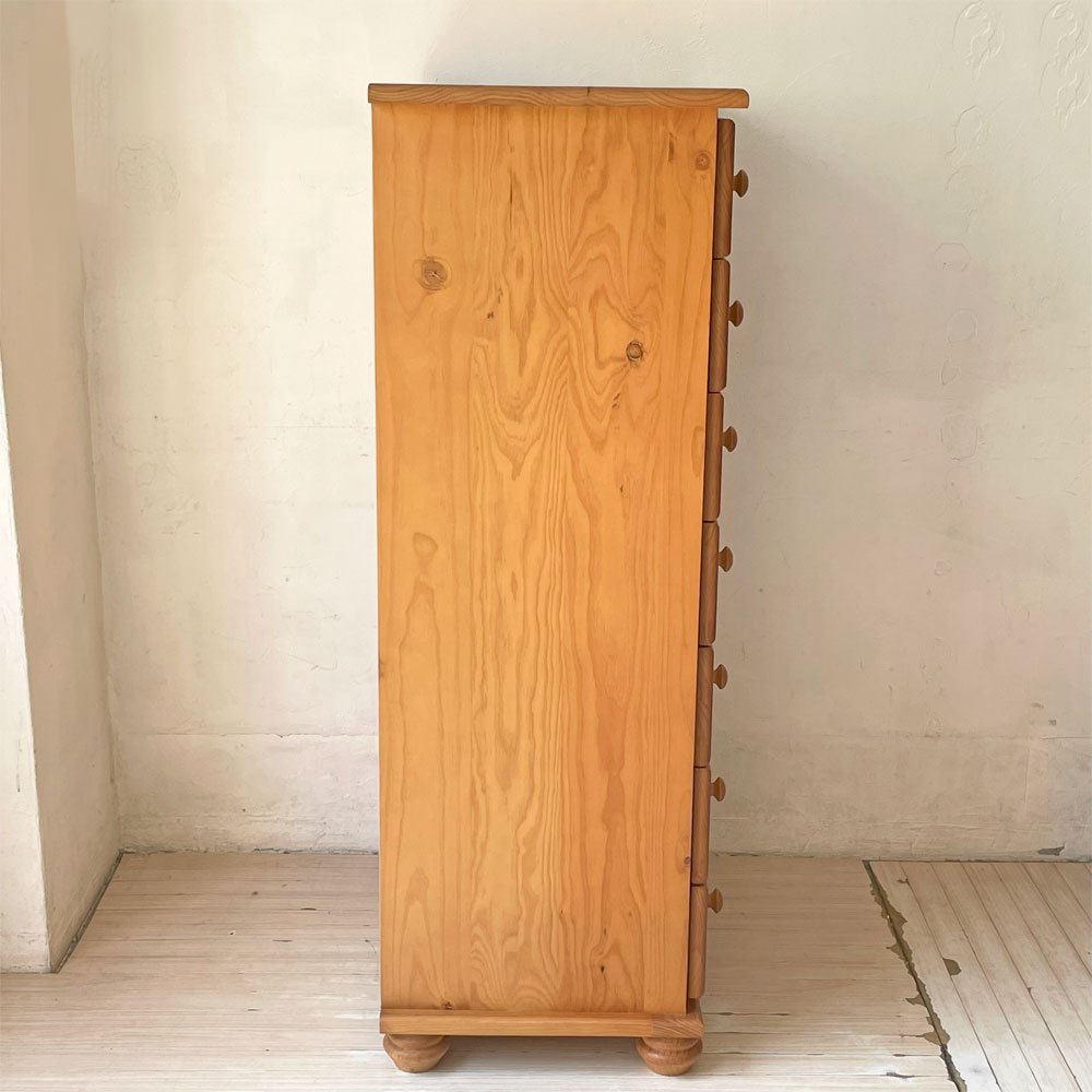 カントリースタイル パイン材 7段 ハイチェスト 7dr Pine Chest アンティーク調 収納家具 ロクロ脚  ★