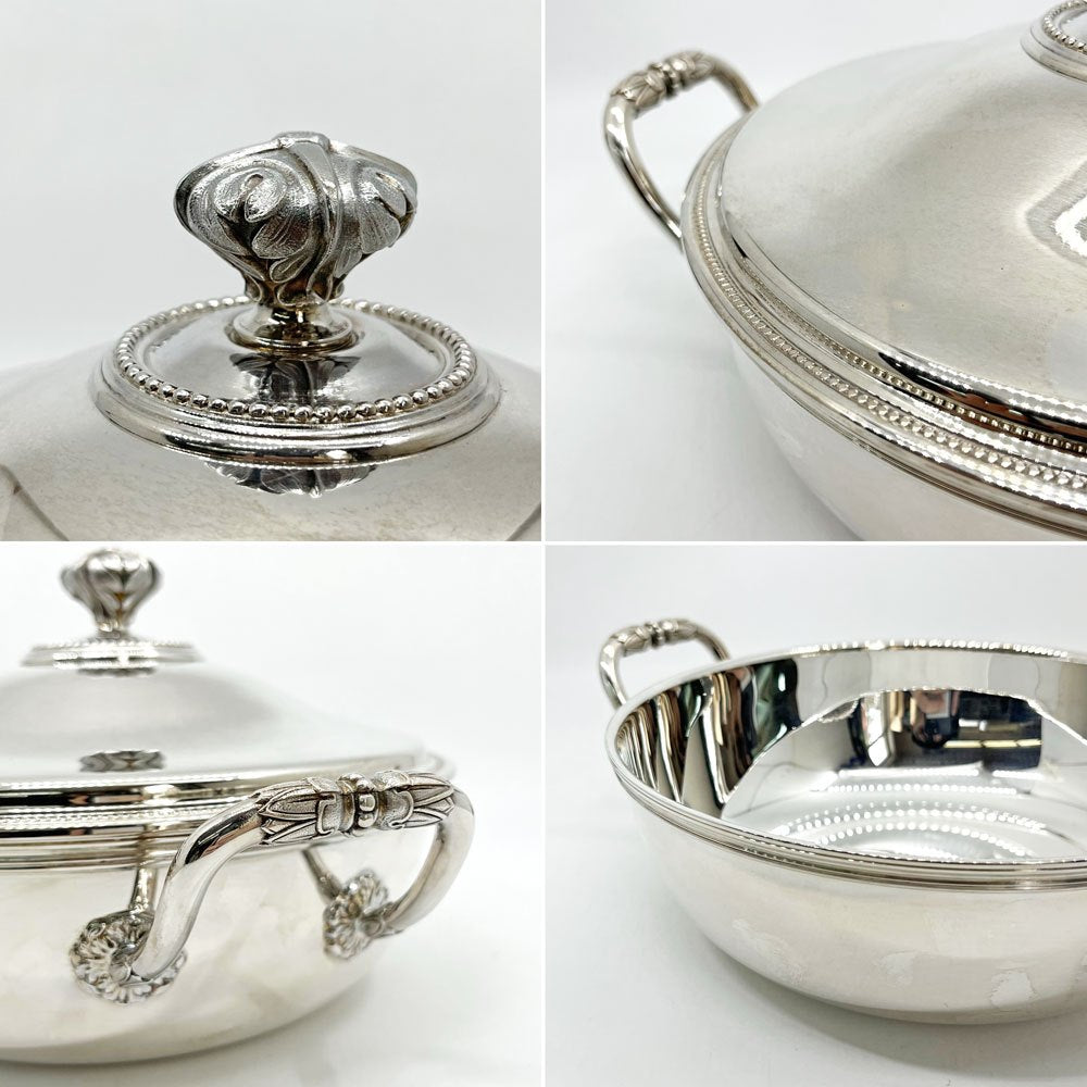 クリストフル CHRISTOFLE ベジタブルディッシュ Vegetable Dish スープチューリン 蓋付両手鍋 W30cm 銀メッキ フランス ●