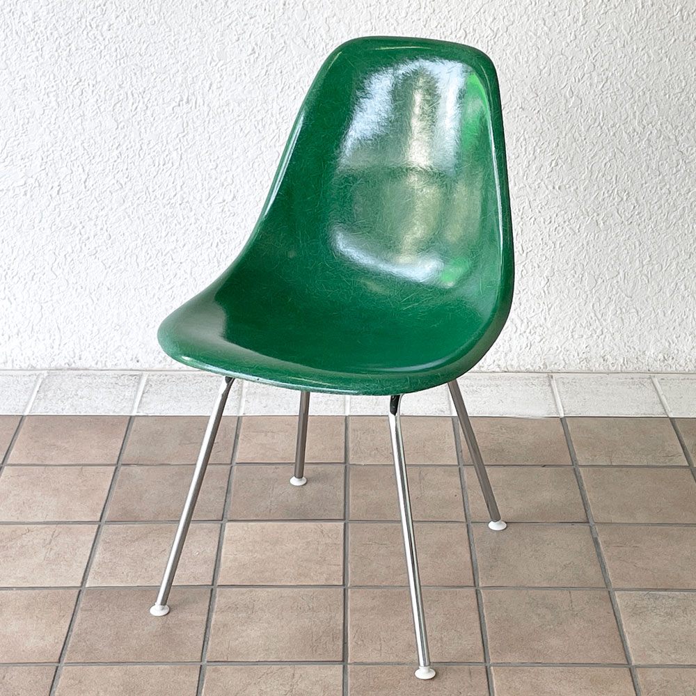 ハーマンミラー Herman Miller サイドシェルチェア セカンド 2nd FRP ケリーグリーン Hベース イームズ 希少 ◇