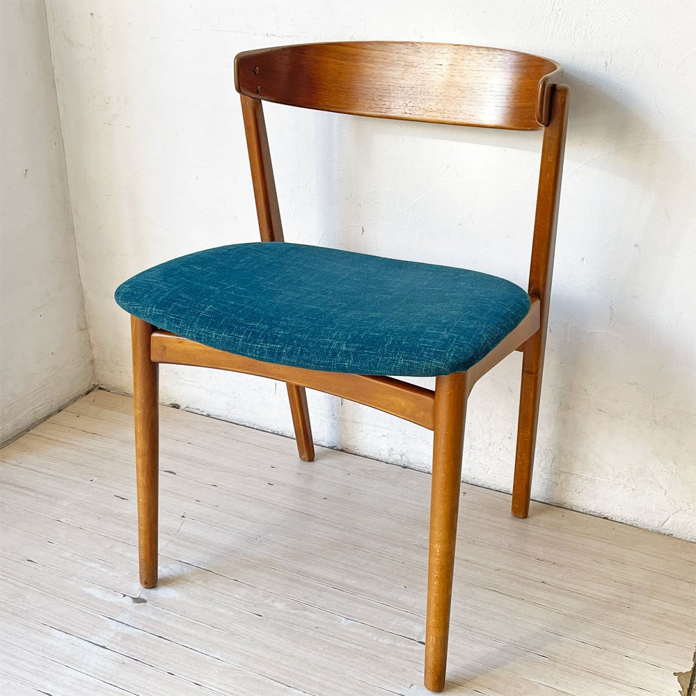 デンマークビンテージ Danish Vintage チーク材 ダイニングチェア ハーフアーム プライウッド ファブリック 北欧家具 B ★