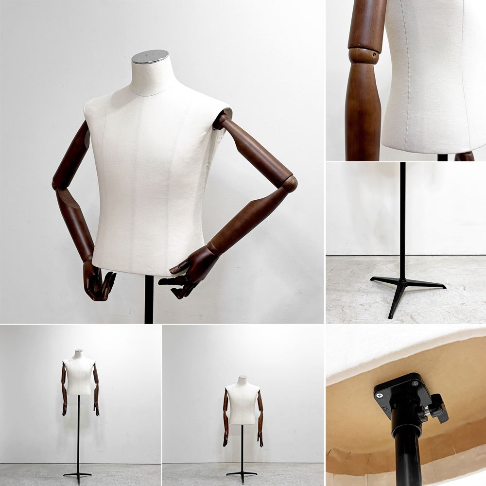 メンズ トルソー マネキン 上半身 腕付き ボディ スタンド付き  H133 ～ 184cm 店舗什器 ●