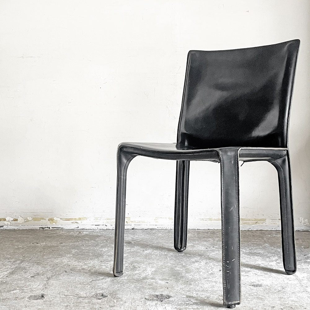 カッシーナ Cassina キャブチェア 412 CAB CHAIR アームレス 本革 ブラック マリオ・ベリーニ MoMA イタリアンモダン A ■