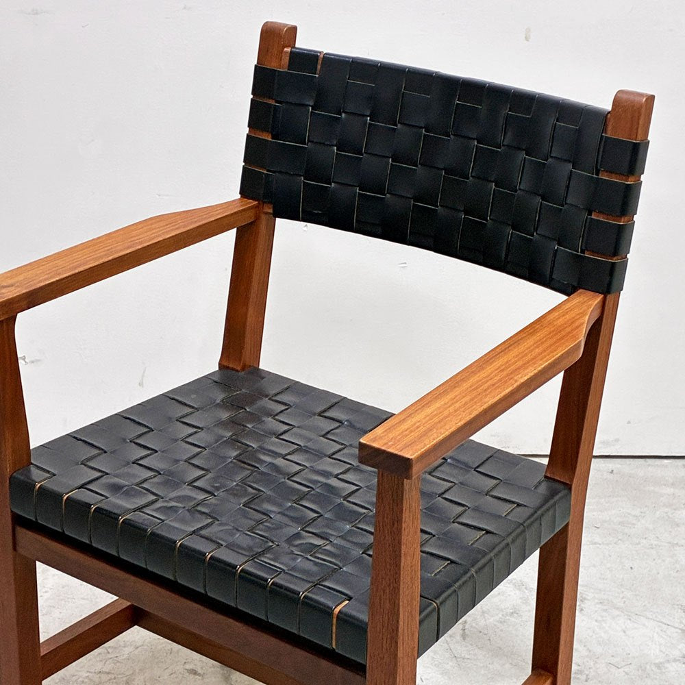 北の住まい設計社 KITANOSUMAISEKKEISHA ラスティック チェア RUSTIC CHAIR アームチェア レザー 本革  ブラック カエデ x ナラ材 廃番 A ●