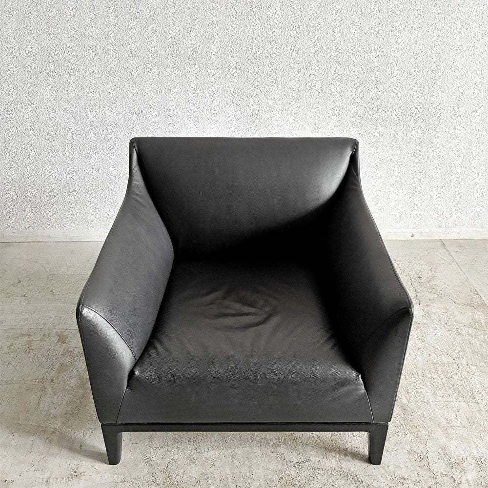 タイム＆スタイル TIME & STYLE エドワード Edward seamless sofa シームレスソファ 1人掛け ラウンジチェア 本革 ブラックレザー タモ材 廃番 B 〓