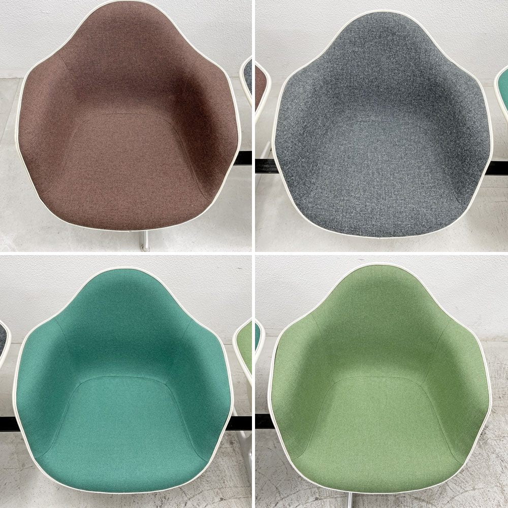 ハーマンミラー Herman Miller ビンテージ エアポートベンチ タンデムシート 4連 アームシェル 2nd ファブリック 新品張替え済 イームズ 希少ブラウン・グレー・グリーン・ライトグリーン A 〓