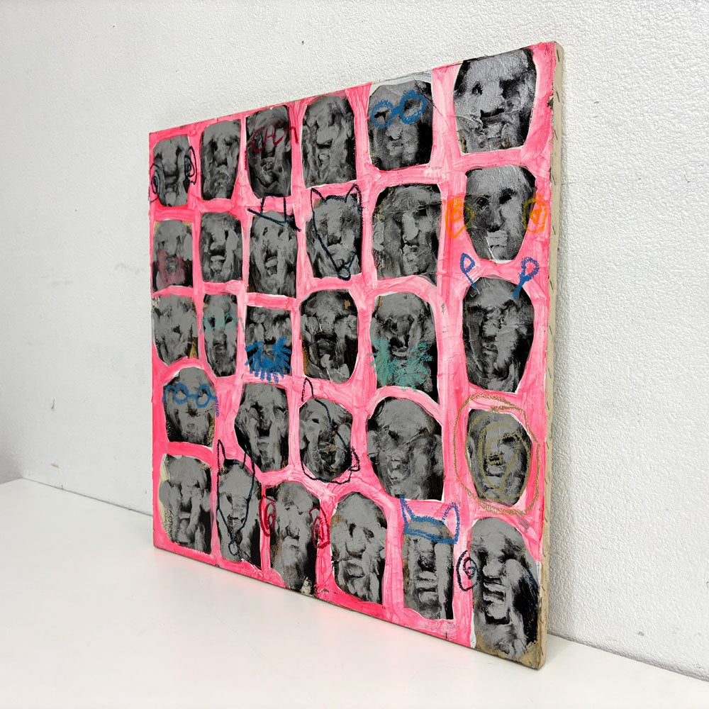 ドミニク・エディ・デュビアン Dominique Eddy Dubien unknown キャンバス画 顔  W60×H60cm モダンアート 現代美術 半具象的芸術 フランス ●