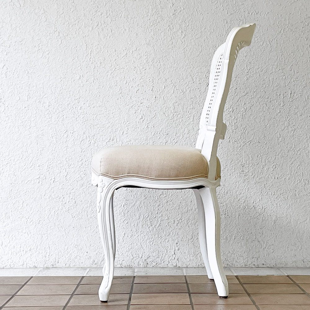 サラグレース Sarah Grace SGD デビュー ダイニングチェア DEBUT DINING CHAIR CHARM BD WHITE&NATURAL LINEN ラタンバック アンティーク風 参考定価 \55,000- B ◇