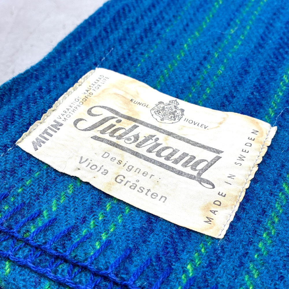 ティドストランド Tidstrand ウールブランケット ブルー × グリーン 150×230cm ヴィオラ・グラーステン Viola Grasten 皇室御用達 スウェーデンビンテージ ◎