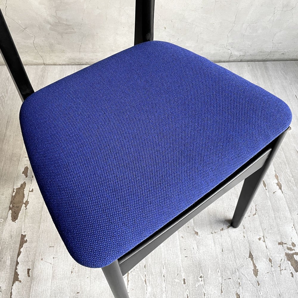 ネイサンファニチャー NATHAN Furniture  ダイニングチェア チークプライウッド ブラックフレーム ファブリック ブルー系カラー 英国 UKビンテージ 座面張り替え済み B ♪