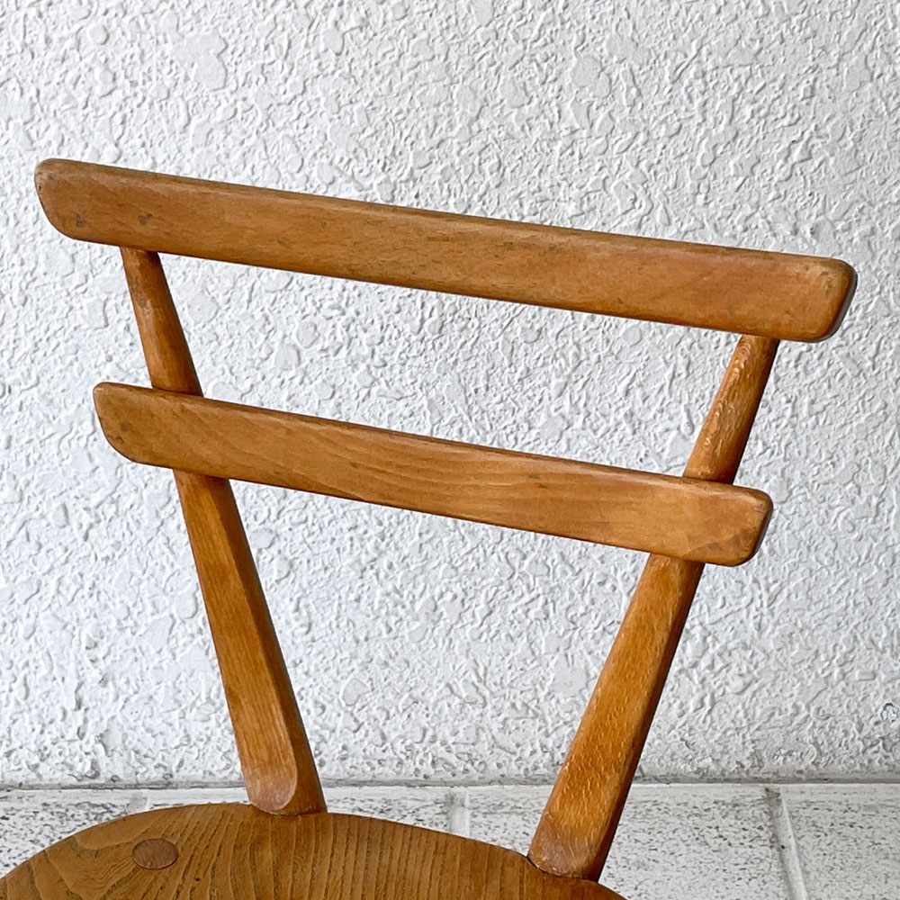 アーコール Ercol ダブルバックチェア イエロードット スタッキング スクールチェア エルム材 英国 UKビンテージ ◇