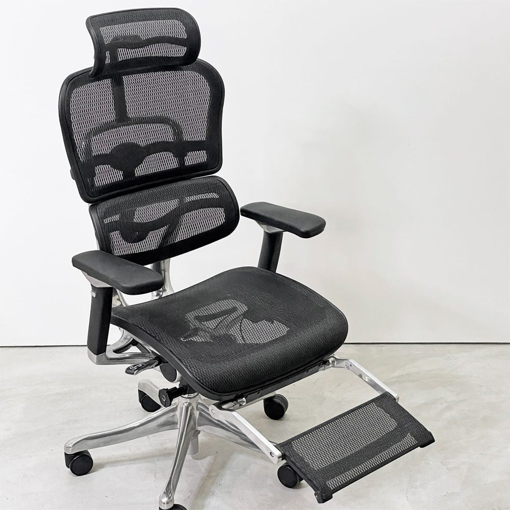 エルゴヒューマン Ergohuman エルゴヒューマンチェアプロ EHPーLPL KM-11 デスクチェア 収納式オットマン エラストメリック・メッシュ アルミダイキャスト ●