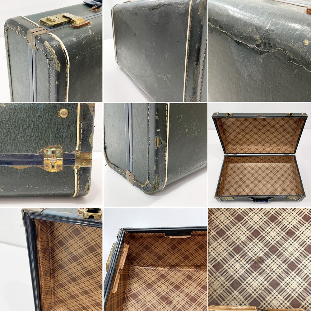 ビンテージ Vintage トランク ボックス 収納箱 ベークライトハンドル ネイビー色 店舗什器 ●