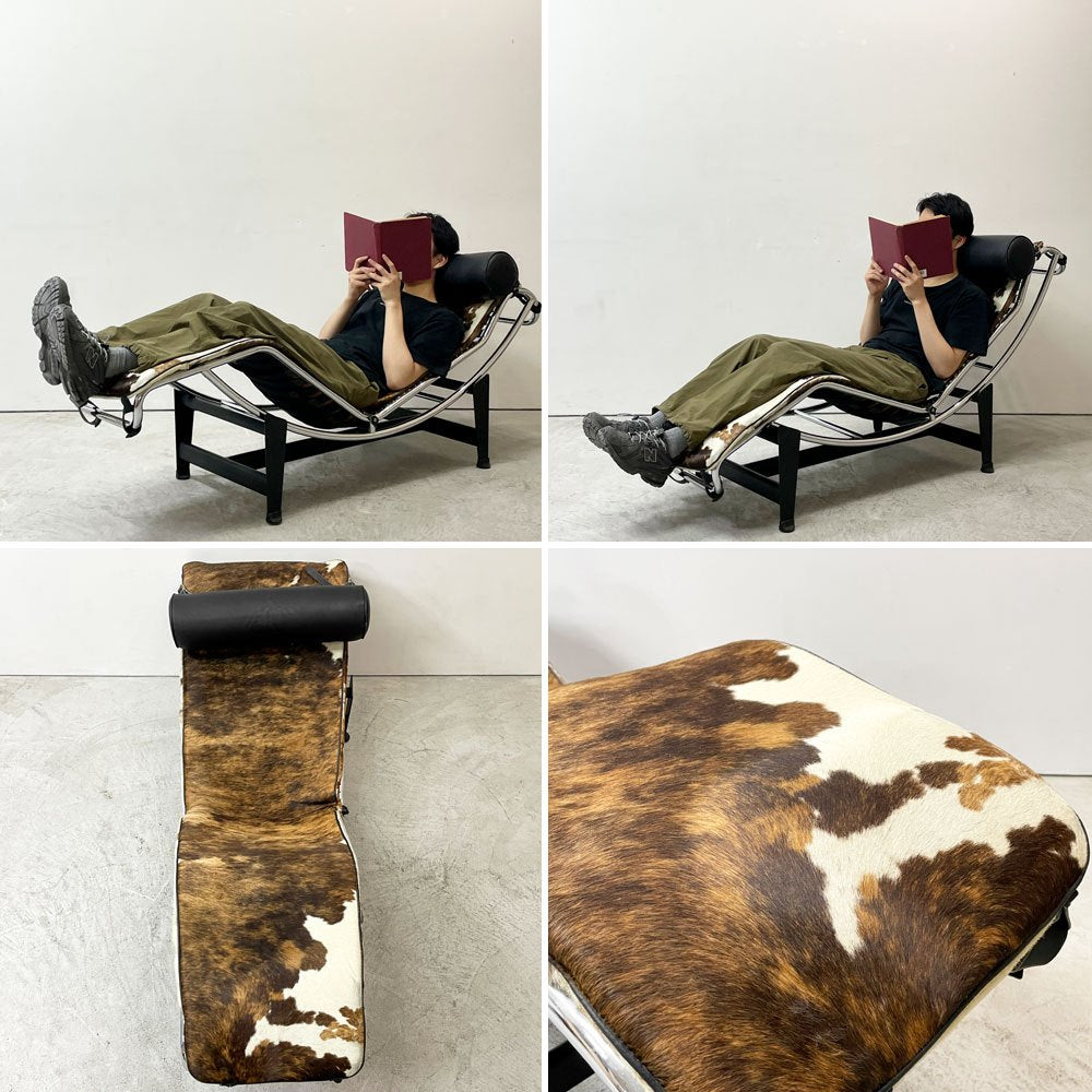 ル・コルビュジェ LE CORBUSIER LC4 シェーズロング ポニースキン ステンレス 長椅子 ミッドセンチュリー リプロダクト ●