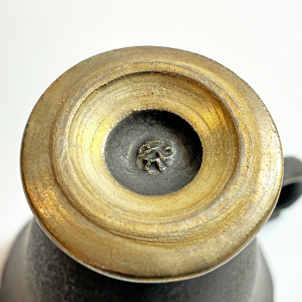 木下和美 黒釉輪花 デミタスカップ 金彩 黒釉 磁器 H7.5cm 現代作家 B ★