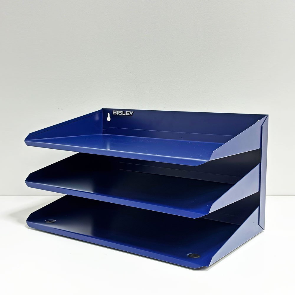 ビスレー BISLEY 3段 レターラック ブルー 書類棚 A4サイズ 横型 W38.5cm 壁掛け可 デスクアクセサリー 英国 廃番カラー ●