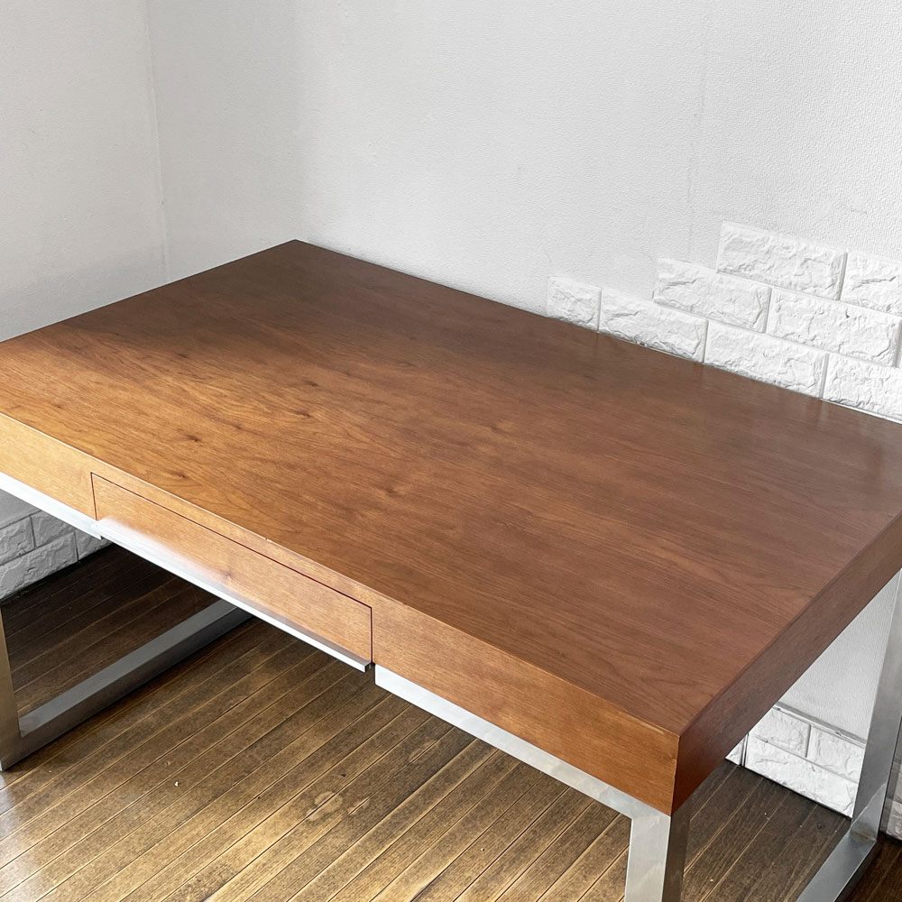 イデー IDEE アティーノ ATINO デスク ダイニングテーブル ワークテーブル ウォールナット材 スチール 抽斗1杯 W130cm モダンデザイン 廃番 ◎