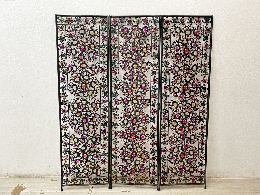 モロッカンアンティークスタイル Moroccan Antique Style ビーズパーテーション 3連 ミックスS H140cm 衝立 間仕切り スクリーン ●