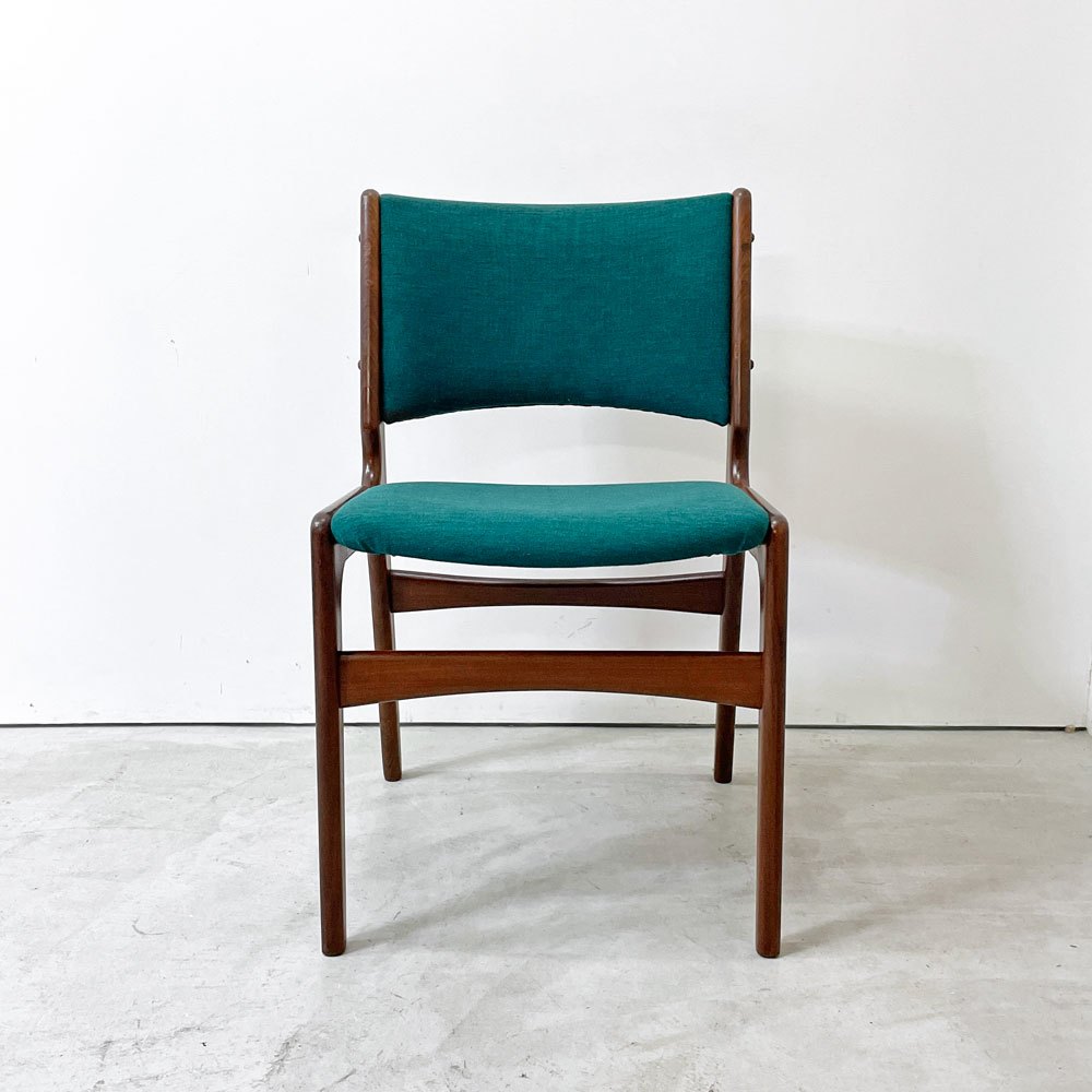 アンダーストルップ Anderstrup Mobelfabrik ダイニングチェア Model 89 チーク材 ファブリックシート グリーン系 エリック・バック Erik Buch デンマーク ビンテージ 北欧家具 ●
