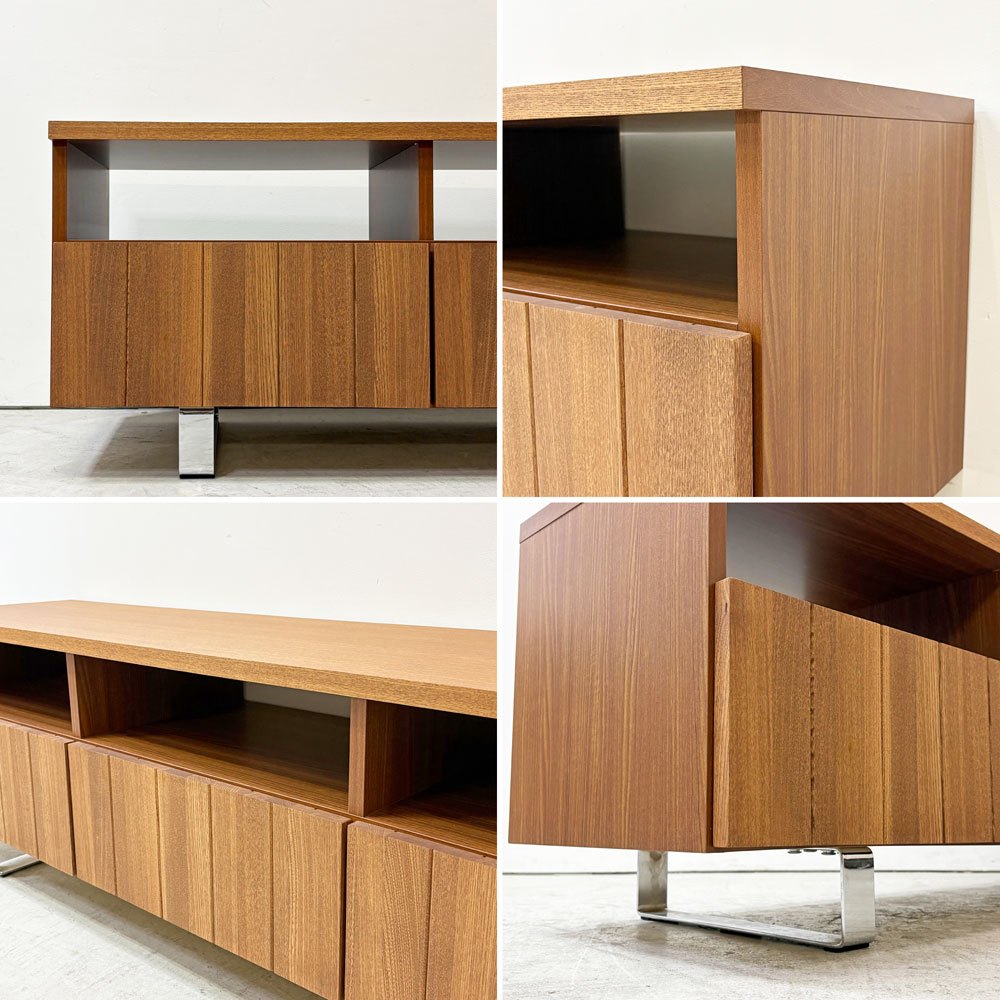 ウニコ unico ストラーダ STRADA AVボード テレビボード ニレ材×ステンレス 3ドロワー ローボード TVキャビネット ダークブラウン 廃番 ●